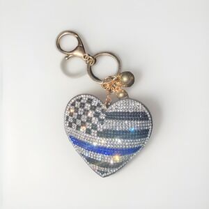 Popfizzy Bling Police Flag Keychain for Women and Girls, Purse Charm, Heart